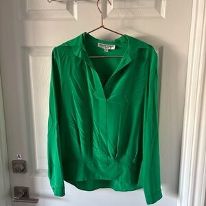 Inclán Studio Green Silk Blouse XS Long Sleeve Minimalist Houston Designer Top